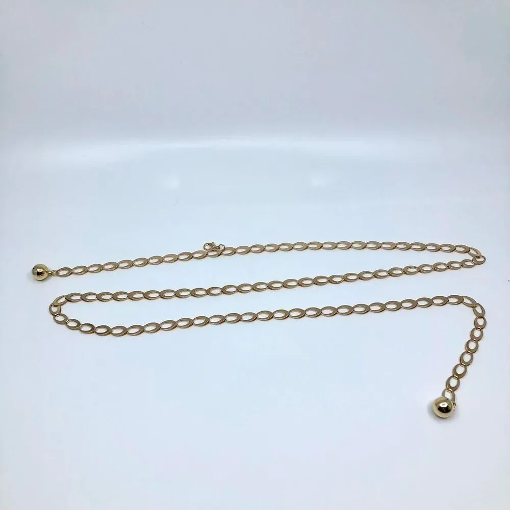 Y2K Minimalist Gold Oval Link Chain Belt, Fits Up to 42.5 Inches, X7GA1184